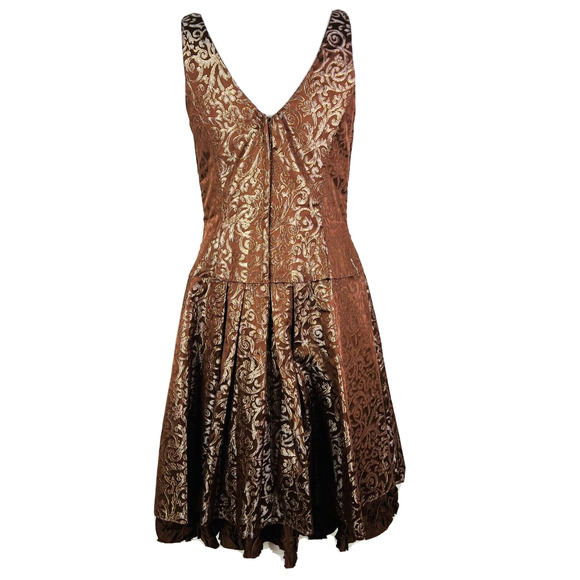 Jessica McClintock Brown V‎ Neck Ruffle Hem Rhinestone Dress Size 12 - Picture 4 of 12